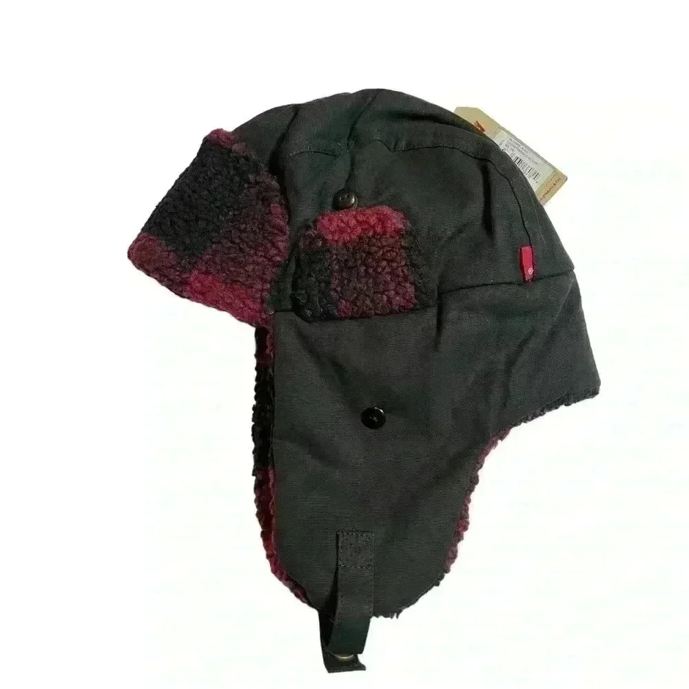 Men's Levi’s Canvas Trapper Hat with Plaid Sherpa Lining Size S/M New With Tags